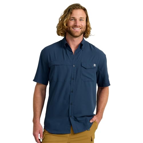 HUK Tide Point Solid Short Sleeve Shirt, Button Down for Men