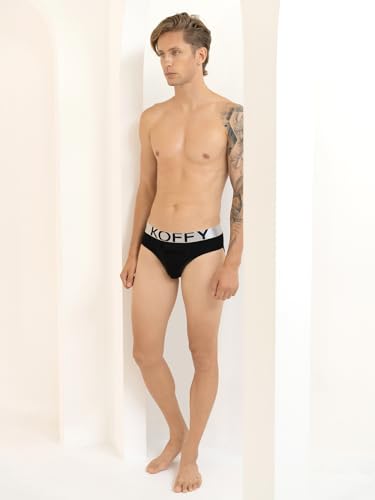 Image of KOFFY Men's Premium Cotton Lycra Brief with Minus Cutting Pouch| Silver Metallic Elastic| 4 Way Stretch| Wrinkle Free| Pack of 1