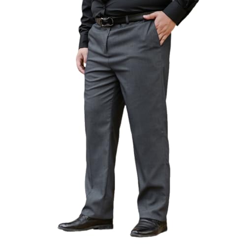 Mens Formal Trousers, Plus Size High Waist Casual Business Office Work Smart Straight Leg Pants Dress Pants Comfort Loose,9XL,Grey