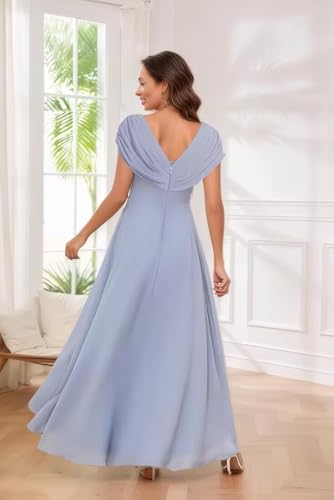 Chiffon Beading Mother of The Bride Dresses for Women Long Ruffles V-Neck Wedding Dresses for Guest3