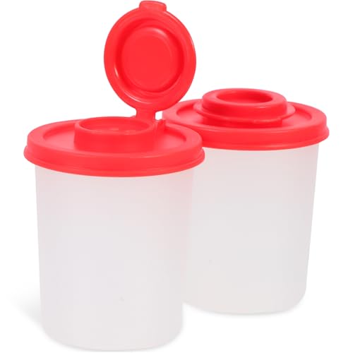 STAHAD Botellas de Especias Transparentes para Acampar, Pimenteros Portátiles Rojos Medianos, Frascos de Condimentos para Picnic 2 Piezas, Salero para Uso Doméstico y Exterior