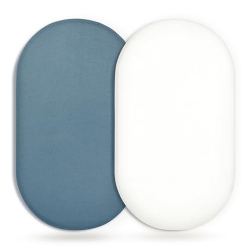 Stretchy Ultra Soft Fitted Bassinet Sheet 2 Pack, Universal Fit for Bassinets Baby Cradle Moses Basket Oval Rectangle Mattress Safe and Snug, Jersey Bassinet Sheets for Girls, Navy/White