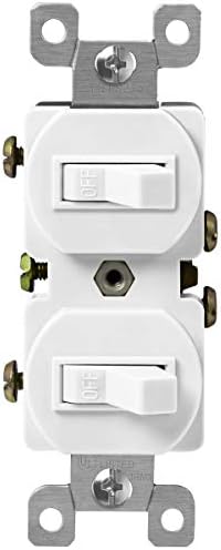 Enerlites Duplex Double Toggle Light Switch, Single Pole, Side Wiring, Copper Wire Only, Grounding Screw, Residential Grade, 15A 120V, UL Listed, 82150-W, White