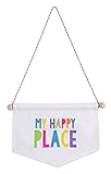 Tiny Hideaways My Happy Place Canvas Banner for Kids Playroom, Bedroom, and Teepee Tent