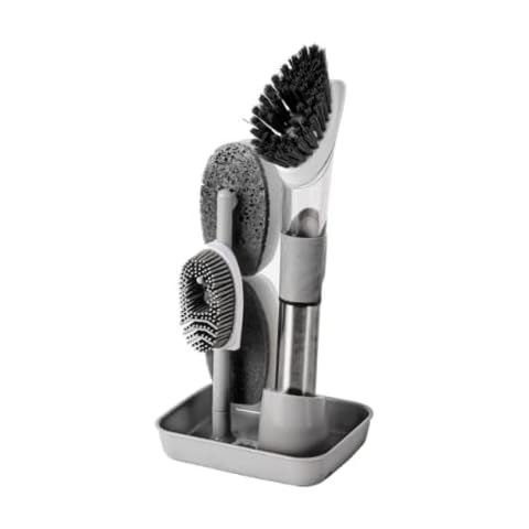 4 Replaceable Soap Dish Brushes Dishwashing Brushes Liquid Soap Brushes Long-handled Kitchen Cleaning Brushes Kitchen Brushes Set, Used for Washing Dishes, Pans and Sinks (Grey) Cover