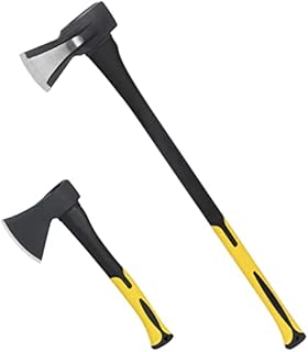 KURUI Wood Splitting Axe and Hatchet Set, 15” Camping Hatchet & 34” Chopping Axe for Cutting and Felling, Long Handle Splitter Axe with Shock-Absorbent Fiber Glass Anti-Slip Handle and Blade Sheath