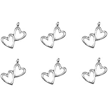 ALIMITOPIA 50pcs Double-heart Hollow-out Charm Heart-to-heart Pendant for DIY Necklace Bracelet Jewelry Making FindingsAntique Silver Tone