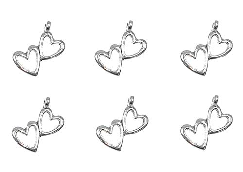 ALIMITOPIA 50pcs Double-heart Hollow-out Charm Heart-to-heart Pendant for DIY Necklace