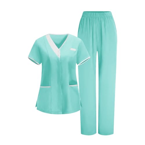 Image of 2026 Scrub for Cleaning Jobs Uniform, Multi Pockets Scrubs for Women Sets, V-Neck Top & Straight Leg Pants Scrubs Set