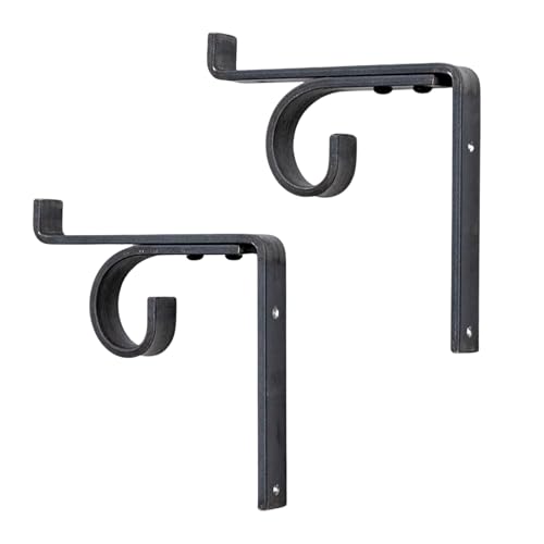 MKsteelco Curtain Rod Shelf Brackets Handmade - Heavy Duty Above Window Bracket, Wall Rod Support, Blinds & Shelves & rods Holder, Black Decorative Iron Dowel Supports, Blind & Shelving Holders