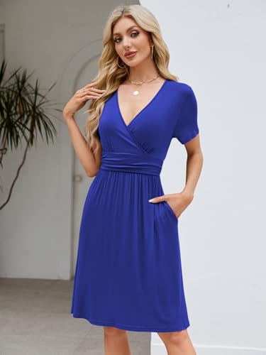Image of Naggoo Womens Summer Dresses for Women 2026 Spring Floral Sundress Short Sleeve V Neck Wrap Dress with Pockets