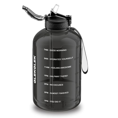 GLEKGLEK Botella Agua Grande sin BPA, Botella de Agua Deportiva 3 Litro con Pajita, para Gimnasio, Casa, Camping y Exteriores (Negro)