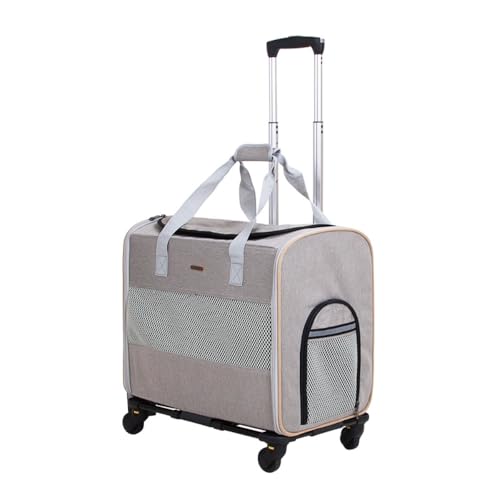 CYWOPVEQキャリー キャスター付き 小型 犬 キャリー カート ペットトロリーバッグ ペットキャリーケース 折り畳み 15kgまでサポート 通気性 旅行/通院/交通機関/災害避難用 (カーキ)