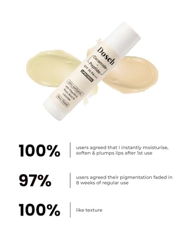 Image of DOSCH Non-Tinted Lip Balm-Lipscreen SPF 50 PA+++ | 2% Peptides, 2% Ceramides & 10% Natural Squalane | With Vitamin E | Brightening Lip Balm for Dark, Pigmented & Chapped Lips | 5 g | 24H Moisturization & Hydration | Kojic Acid & Licorice |For Women & Men