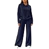 Lounge Wear Sets for Women UK 2 Piece Knitted Tracksuit Sets Oversized Long Sleeve Hooded Tops and Wide Leg Bottoms Solid Colour Casual Comfy Homewear