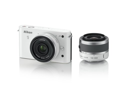 Nikon 1 J1 10.1 MP HD Digital Camera System Kit 10-30mm VR 1 NIKKOR Lenses (White) (Renewed)