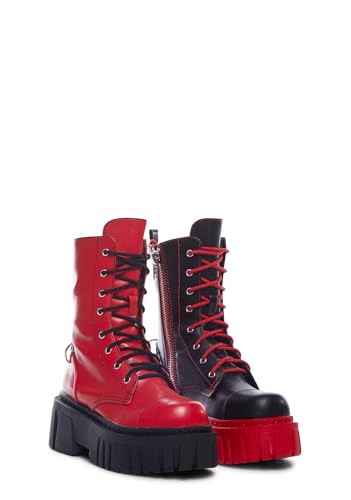 Dolls Kill Devil Games Mismatched Combat Boots by Current Mood – Vegan Leather Platform Boots with Adjustable Lace-Ups & Side Zippers