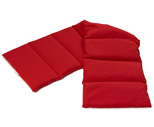 Saco térmico XXL compartimentado en 8 con semillas de lino 75x20cm | Tejido biológico rojo | Almohada térmica para microondas | Calor y frío | Cojín térmico con semillas