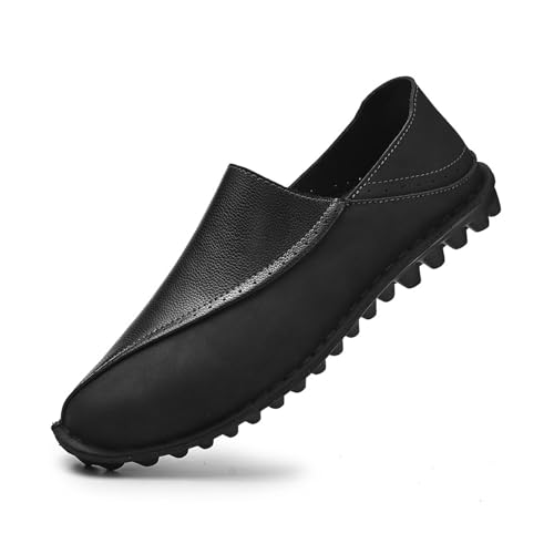 Men's Leather Stitching Rivet Sole Casual Loafers Comfortable Round Toe Hand Stitching Soft Non-Slip One-Step Work Walking Fashion Sports Shoes