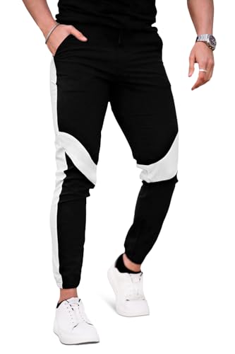 GINGTTO Mens Tapered Jogger Pants Stretch Slim Fit Athletic Pants for Men Cozy with Pockets White Stripe 32