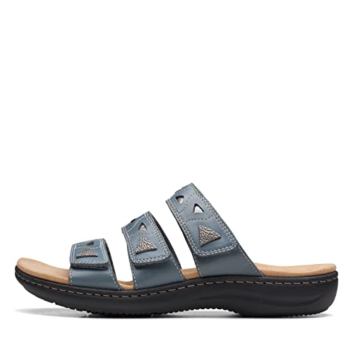 Clarks Women's Laurieann Nora Flat Sandal, Blue Grey Leather, 9