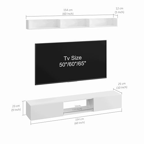 Image of FURNEASER VR65 Wall Mount TV Unit for Living Room, Wooden TV Panel Stand with Storage Shelves, Modern Entertainment Center, Media Console Cabinet Fits Up to 65 Inch TV (Wenge & White)