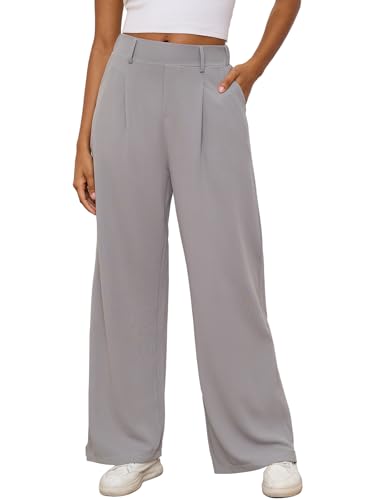 M MOTEEPI Hosen Damen Weite Hose Grau Palazzo Hose Stoffhose Elegant Freizeithose Weites Bein Damen mit elastischem Bund...