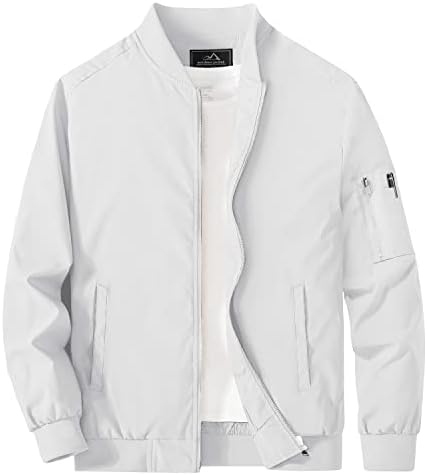 MAGCOMSEN Mens Windbreaker Jackets Bomber Jacket for Men Lightweight Baseball Jacket Light Casual Spring Jackets White,2XL