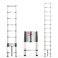 3.8m Telescopic Ladder Stainless Steel Telescoping Ladder, 12.5FT Folding Ladder, Portable Extension Ladder with Non-Slip, Safety Locks and 150kg Capacity for Home, Attic, Outdoors, Indoors