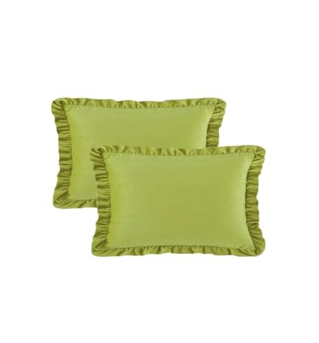 Image of Amazon Brand - Umi Velvet Green 12x20 Pillow Covers, Set of 2 Decorative Ruffle Cushoin Pillow Covers for Sofa Couch