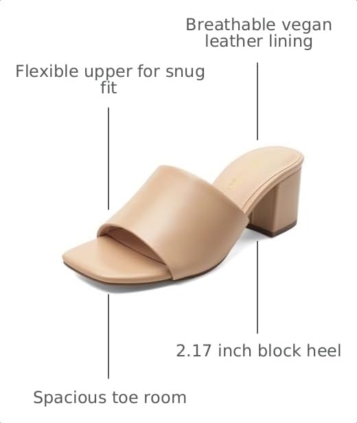 Image of DREAM PAIRS Women's Square Open Toe Heels Sandals Low Block Chunky Heeled Sandals Slide Sandals Slip on Comfortable Casual Pumps Shoes