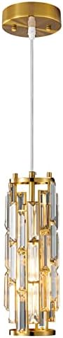 LMQNINE Pendant Lighting Modern Pendant Light, Mini Crystal Chandeliers,Adjustable Pendant Light Fixture for Kitchen Island Dinning Room Bedroom (Gold, 1-Light)
