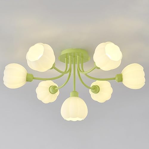 Plafonnier Spoutnik en verre de lait vert fleur et finitions premium