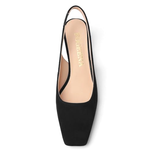 FOGEENA Womens Solid Suede Night Club Slip On Dress Square Toe Chunky Leather Low Heel Pumps Shoes 2 Inch3