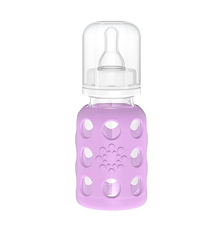 Image of Lifefactory 4-Ounce Glass Baby Bottle with Stage 1 Nipple and Protective Silicone Sleeve Lavender (LF110016C4)