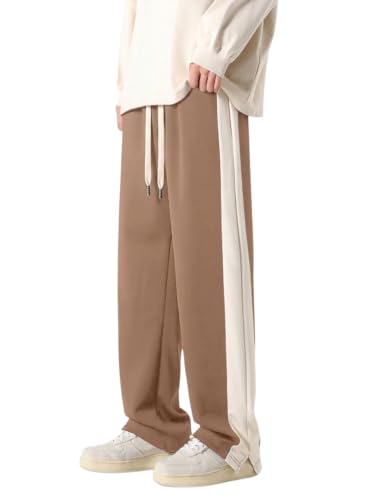 Image of GRECIILOOKS Trouser for Men | Man Relaxed Fit Trousers Twill Track Style | Straight Fit Wide Leg Trousers for Mens with Drawstring Waist | Korean Casual Travel Streetwear Pants