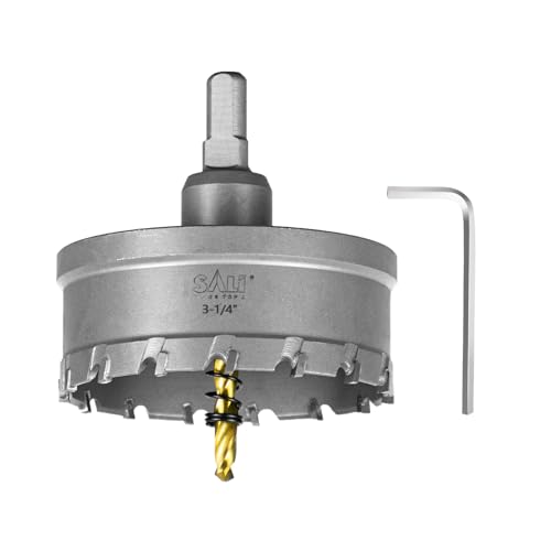 Image of SALI 3-1 /4 inch(83mm) TCT Hole Saw Kit Tungsten Carbide Tipped Hole Saw Drill Bit with Titanium-Plated Pilot Drill bit for Metal, Stainless Steel, Iron, Wood, Plastic