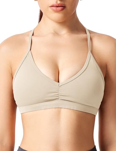 Image of YEOREO CoreFlex Workout Sports Bras for Women Padded Strappy Open Back Gym Bra Light Impact Criss Cross Yoga Crop Top