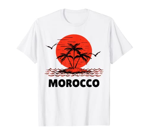 Morocco. 80s Palm Sunset. Tropical Beach Summer. T-Shirt