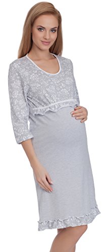 Preisvergleich Produktbild Be Mammy Damen Umstands Nachthemd BE20-108 (Grau, XXL)