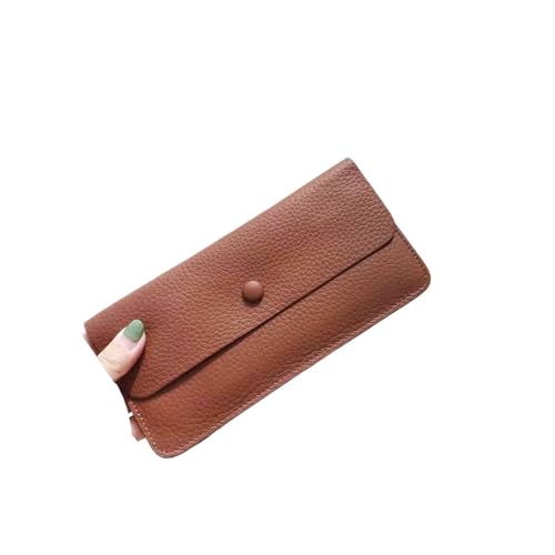 Genuine Leather Women Long Wallet Solid Money Slim Clutch Bag For Ladies Fashion Cowhide ID Credit Card Holder Purse(Brown)