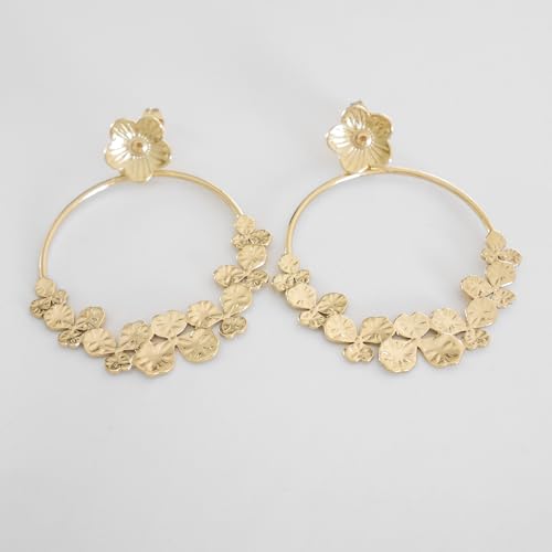 Boucles d'oreilles pendantes fleurs en acier doré idée cadeau