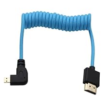 Right Angle Micro-HDMI 4K 8K High Speed Cable for ATOMOS Ninja V Ultra, Sony ZV-E10 A7C A7R4 A6700, Canon R6II R5C R10, Lumix S5 S9 G100, Fujifilm X-T50, Blue Braided Coiled 30cm