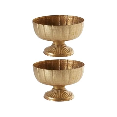 Ninehaoou 2 Pcs Distressed Gold Metal Compote Bowl Gold Compote Vase Gold Vase Centerpieces for Table Pedestal Vase for Wedding Birthday Party Anniversary Indoor Outdoor Activity, 8" Diameter Cover