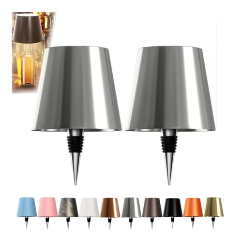 JORCEDI Wireless Bottle Lamp - Rechargeable Bottle Lights USB Rechargeable Bottle Lamp Kit, LED Bottle Lamp Wine Bottle Lamp Touch Dimmable Lamp for Bottle (2pc Silver Plating,RGB)