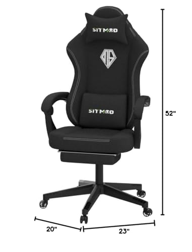 SITMOD Gaming Chairs for Adults with Footrest-PC Computer Ergonomic Video Game Chair-Backrest and Seat Height Adjustable Swivel Task Chair with Headrest and Lumbar Support(Black)-Fabric 4 SITMOD Gaming Chairs for Adults with Footrest-PC Computer Ergonomic Video Game Chair-Backrest and Seat Height Adjustable Swivel Task Chair with Headrest and Lumbar Support(Black)-Fabric - Image 2
