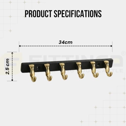 Image of 6 Hook Modern Bathroom Hooks for Hanging /Cloth Hooks for Door Back Side /Cloth Hanger for Wall (Gold with Black) Pack of 2-| 3 Years Warranty |
