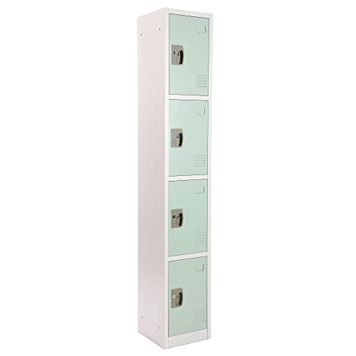 Adiroffice Large School Locker With 4 Doors 4 Hooks Storage Locker - Metal Storage Locker Cabinet Ideal For School, Garage, Office Lockers - (4 Door, Misty Green) #TOP5
