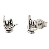 Silverly Pendientes Botón Símbolo Mano Shaka Plata Maciza 925 | Pequeños Surfista Plata de Ley Unisex | Joya Divertida Estilo Hawaiano | Accesorios Surf