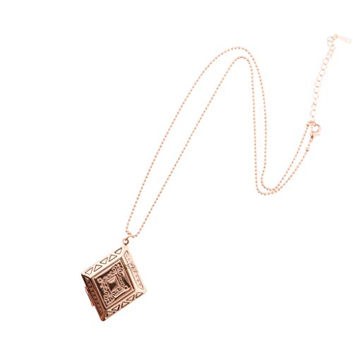 Preisvergleich Produktbild Elegante Raute Gravierte Metall Messing Medaillon öffnende Foto Medaillons Bilderrahmen Halskette Charme Denkmal Anhänger Mit Perlen Kette - Rose Gold